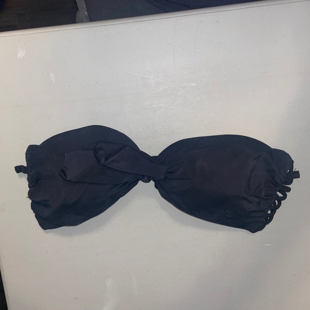 Black Bandeau Bikini Swim Top Large Strappy Tie Front